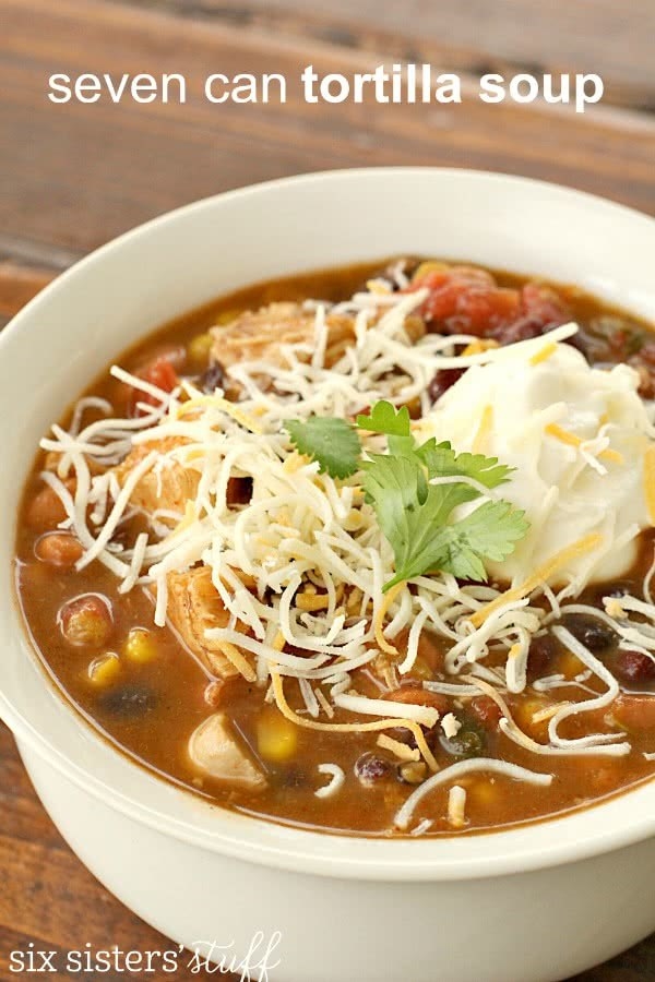 7-Can Chicken Tortilla Soup in a bowl