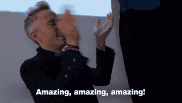 Gif of a person clapping their hands with text that says &quot;Amazing, amazing, amazing!&quot;