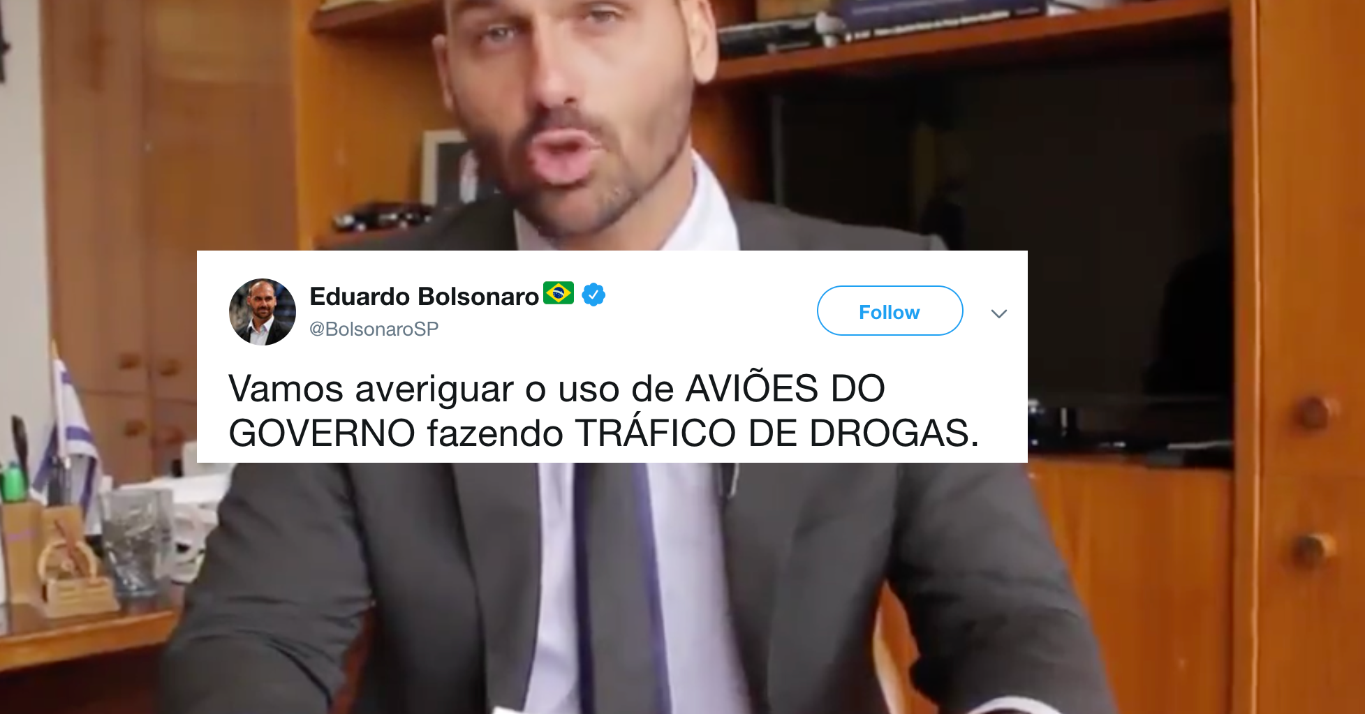 Em fevereiro, Eduardo Bolsonaro criticou tráfico de drogas em aviões do governo... da Venezuela