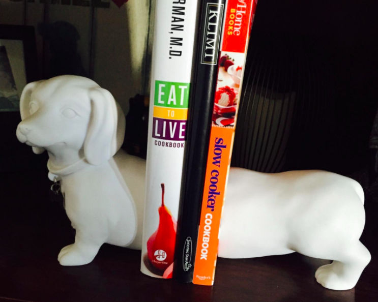 A customer review photo of the Dachshund Bookend Set.