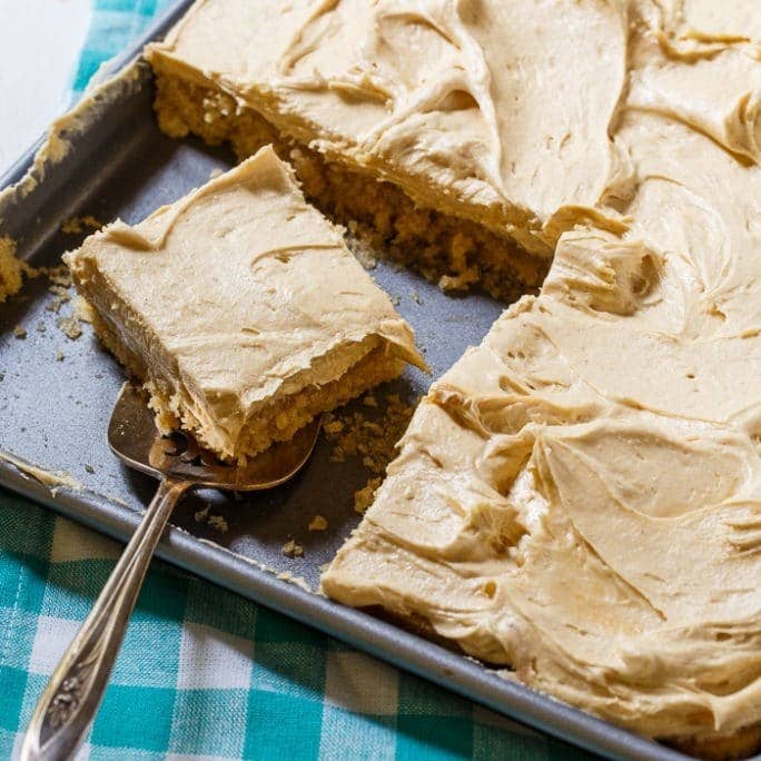 Buttermilk Sheet Cake with Caramel Icing - Spicy Southern Kitchen