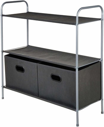 The organizer with two shelves and two pull-out bins at the bottom in dark grey