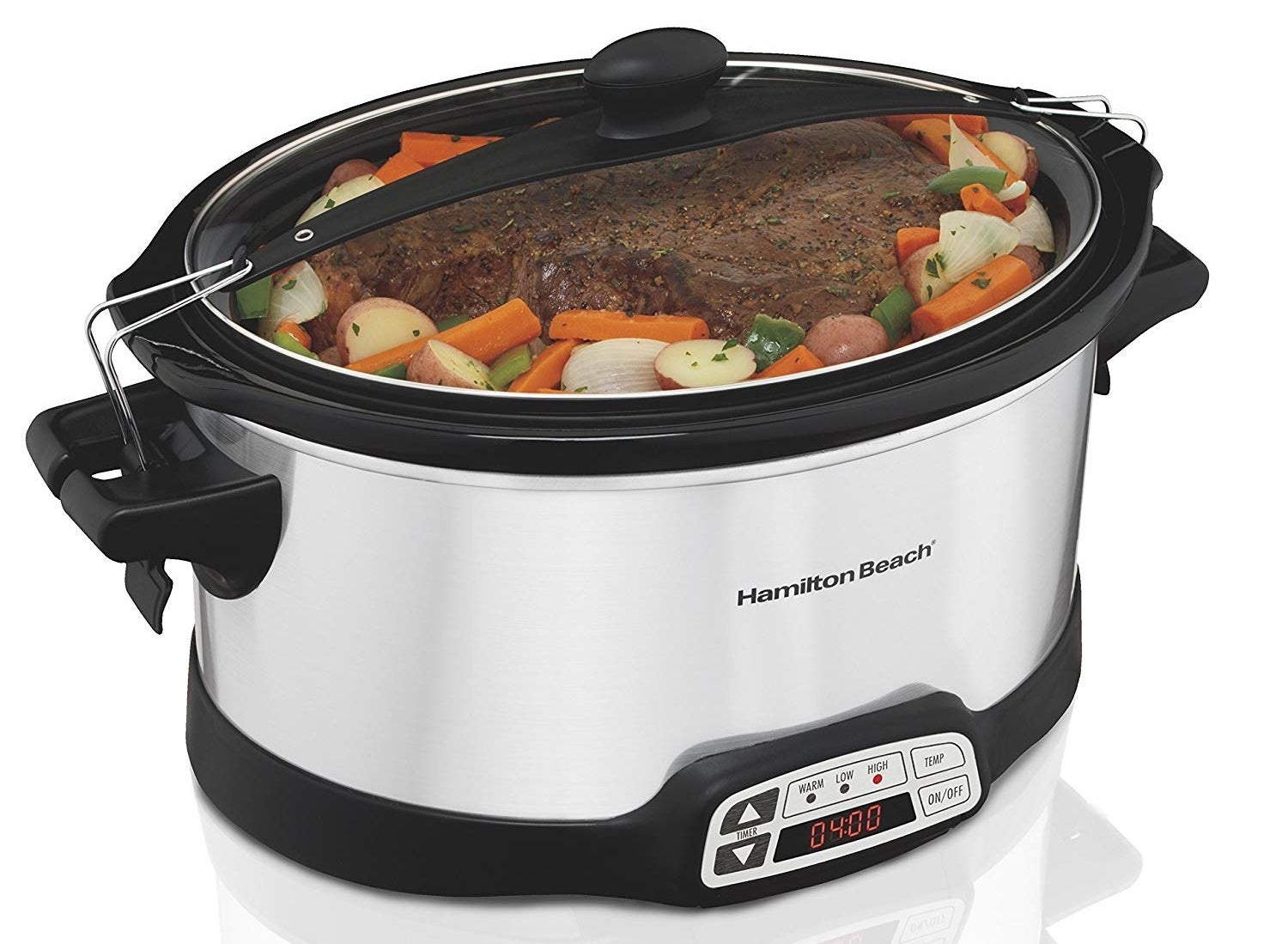 The oval stainless steel slow cooker with a front control panel