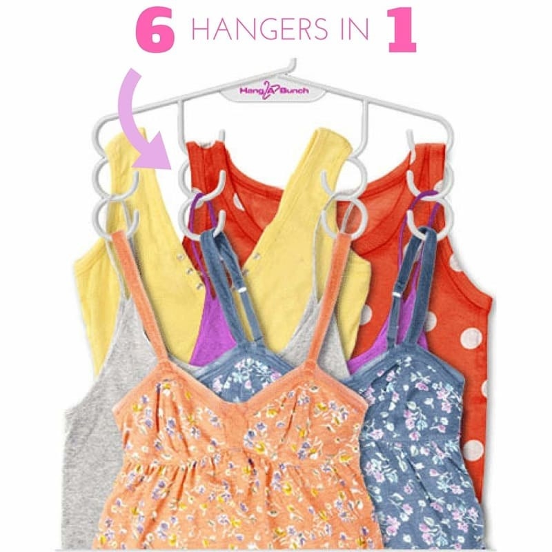 The hanger in white with six camis and tank tops on it