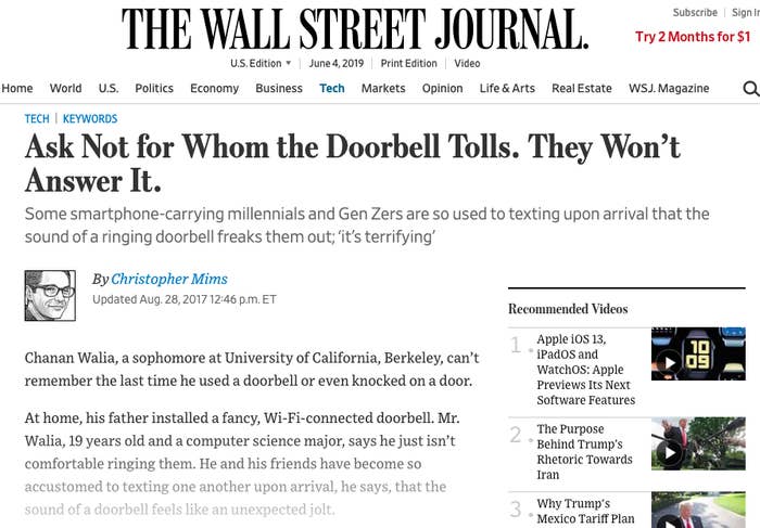 Millennials Are Killing Doorbells By Texting Instead