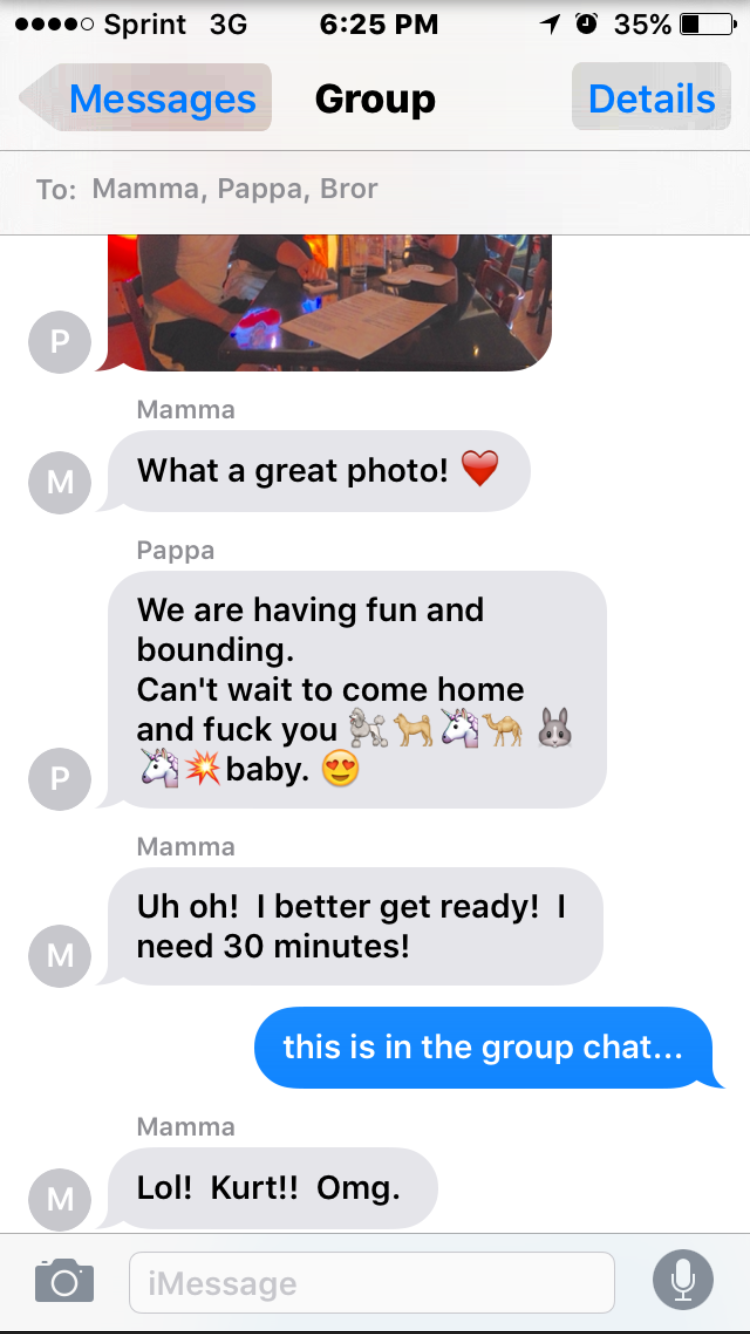 A dad says some sexual things to his wife in a group chat that includes the kids