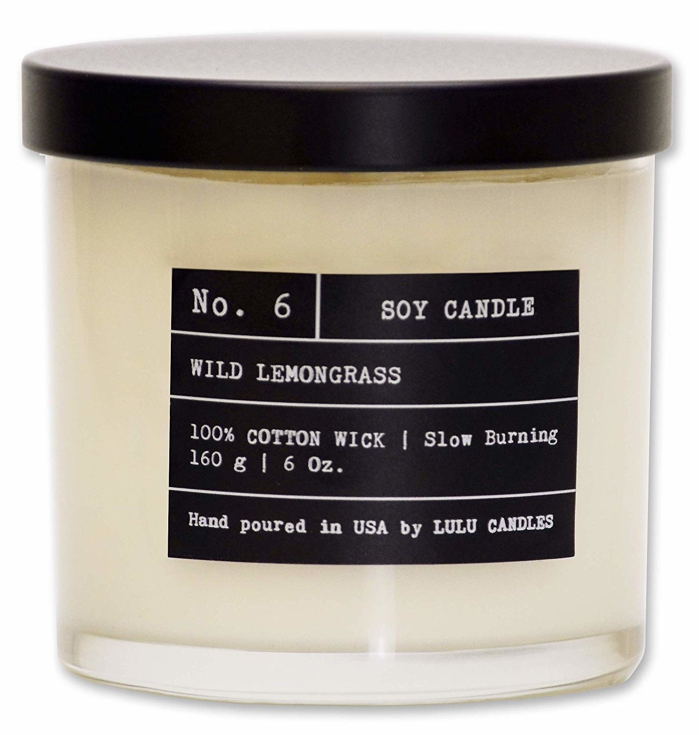 The candle, with a cotton wick, hand-poured in the USA