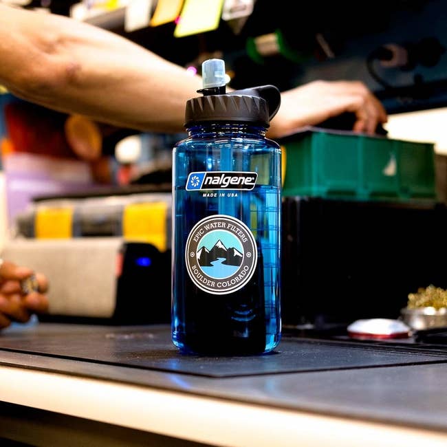 The blue Nalgene with built-in straw