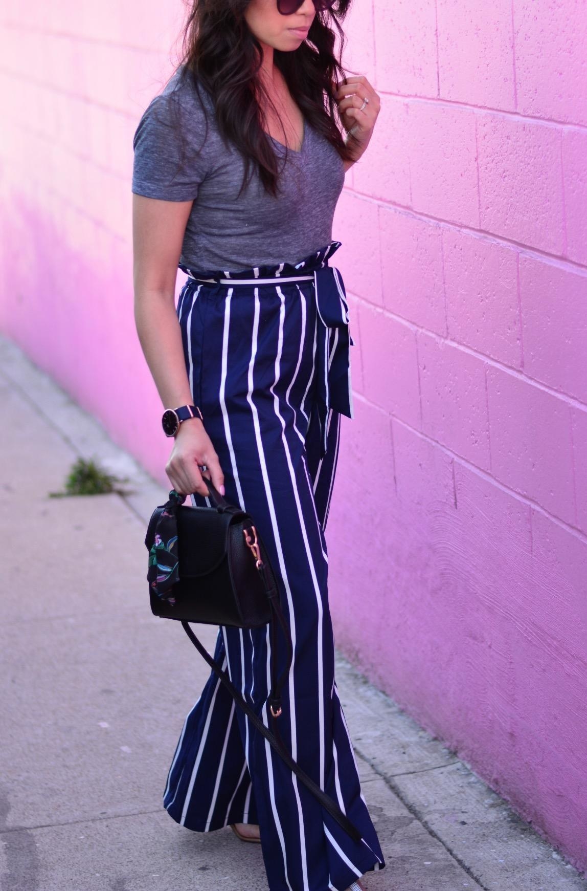reviewer photo wearing the blue and white striped pants