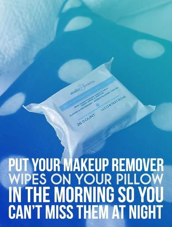 Chart that says to leave makeup wipes on your pillow 