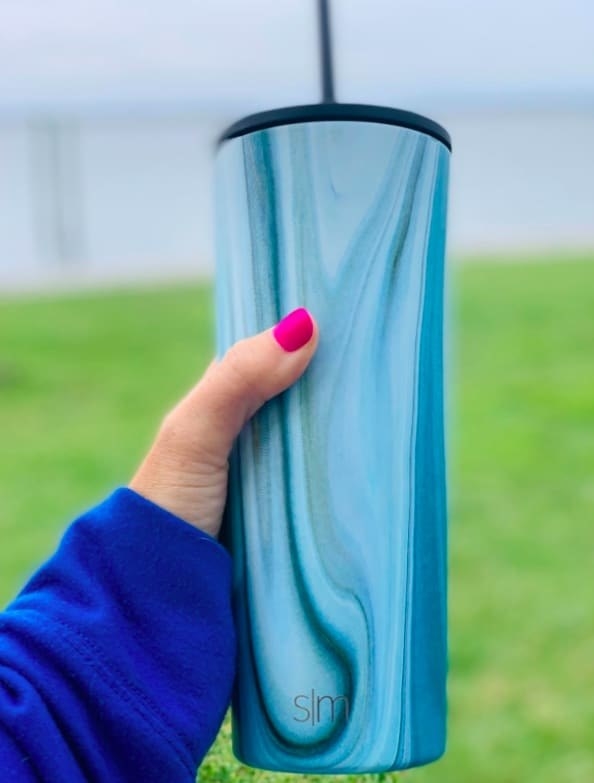 Reviewer image of tumbler in a blue marble print