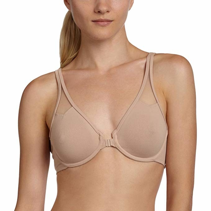 Model wearing the bra in a light nude color