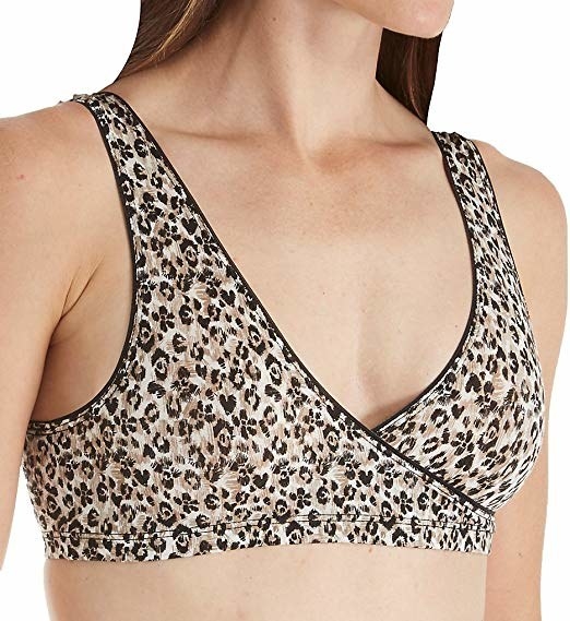 Model wearing the leopard-print crossover bra