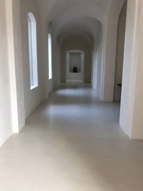 An ominous-looking hallway with no color or decoration