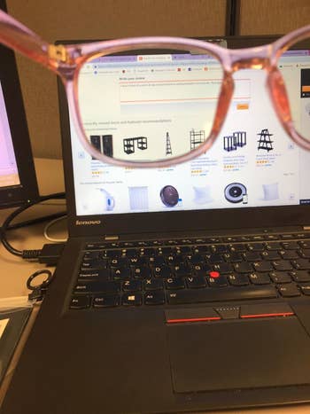 Reviewer photo showing that the glasses change the color of their computer screen 