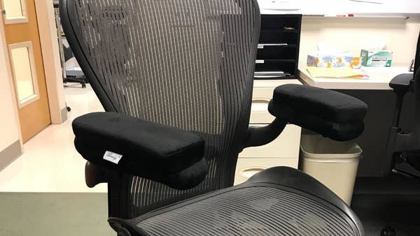 Reviewer photo of the armrest pads on a desk chair