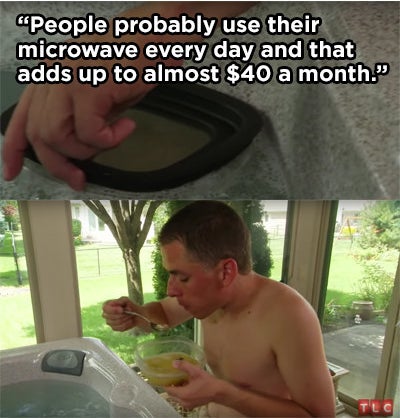 A man putting a bowl of soup in a hot tub water to warm it up