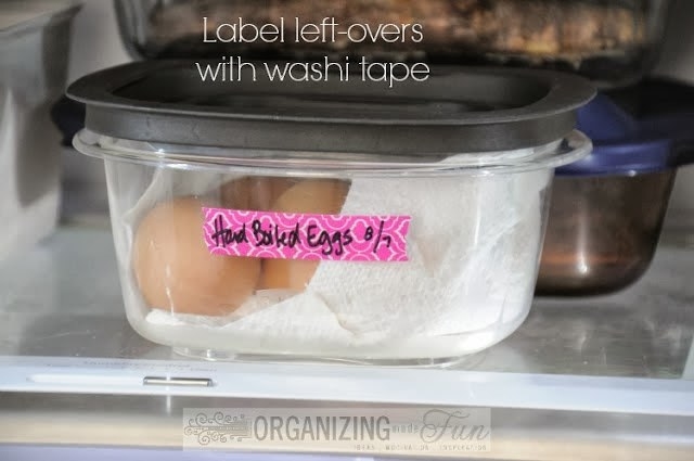 Blogger photo of a food storage container with a washi tape label that says what&#x27;s in it and when it was cooked