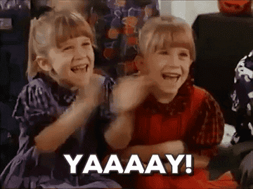 Gif of Mary Kate and Ashley Olsen clapping and saying &quot;Yaaaay!&quot;