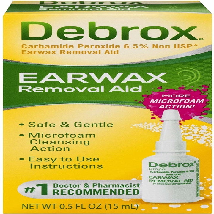 The product box for Debrox, which says it has a microfoam cleansing action