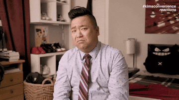Man from kim&#x27;s convenience desperately looks to camera with arms out