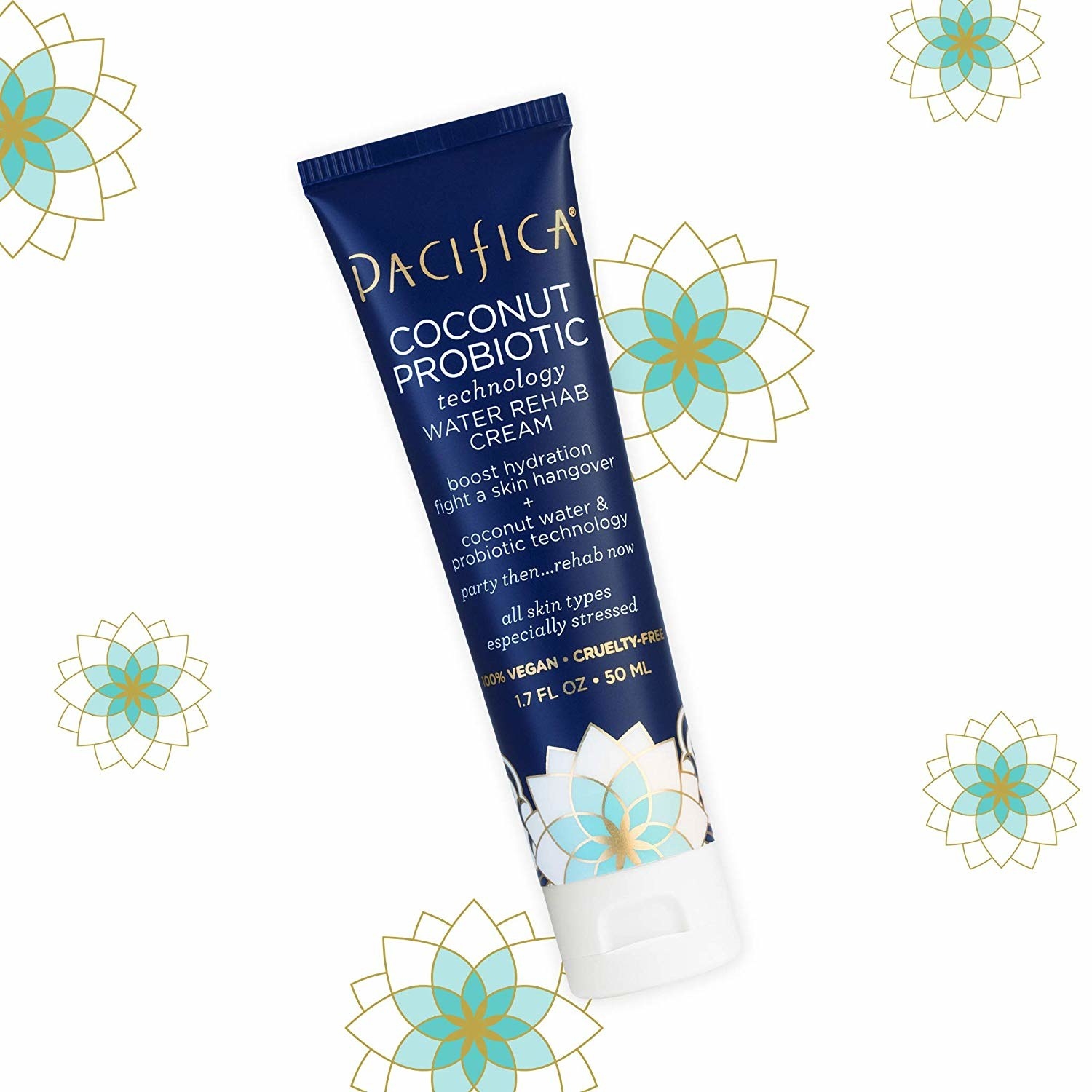 The 1.7 l oz bottle of Pacifica Coconut Probiotic Technology Water Rehab Cream, for all skin types