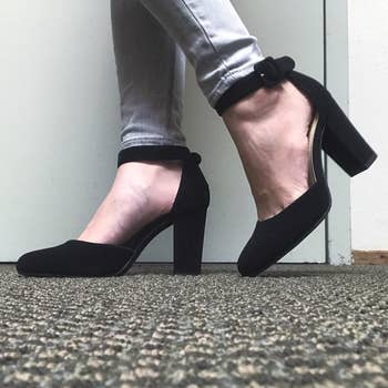 reviewer wearing the heels in black 