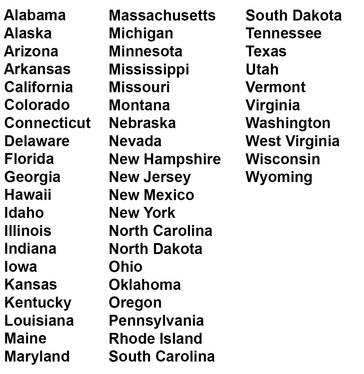 America 50 States Name List