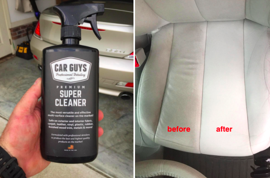 CAR GUYS super cleaner test on leather upholstery 