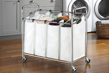 Details about   Hidden Dual Hamper For Linen And Laundry Storage With Removable Cloth Bags 