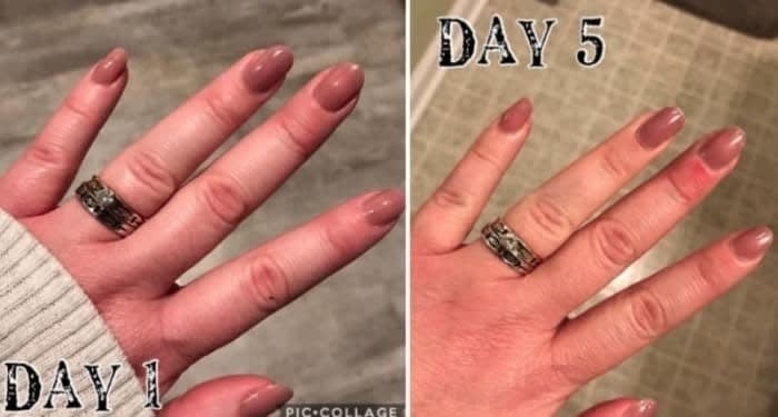 A five day progression showing that a manicure looks the same way it day on day one