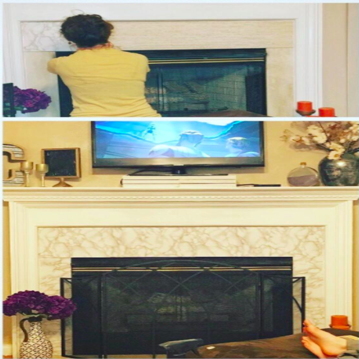A customer review photo of them using the vinyl wrap film to border their fireplace