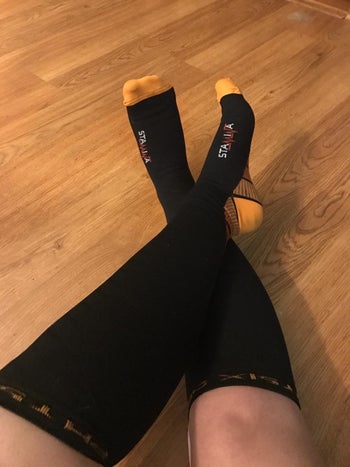 Reviewer wearing the knee-high socks