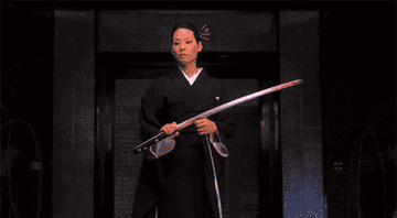 O-Ren handling a large, bloodied sword