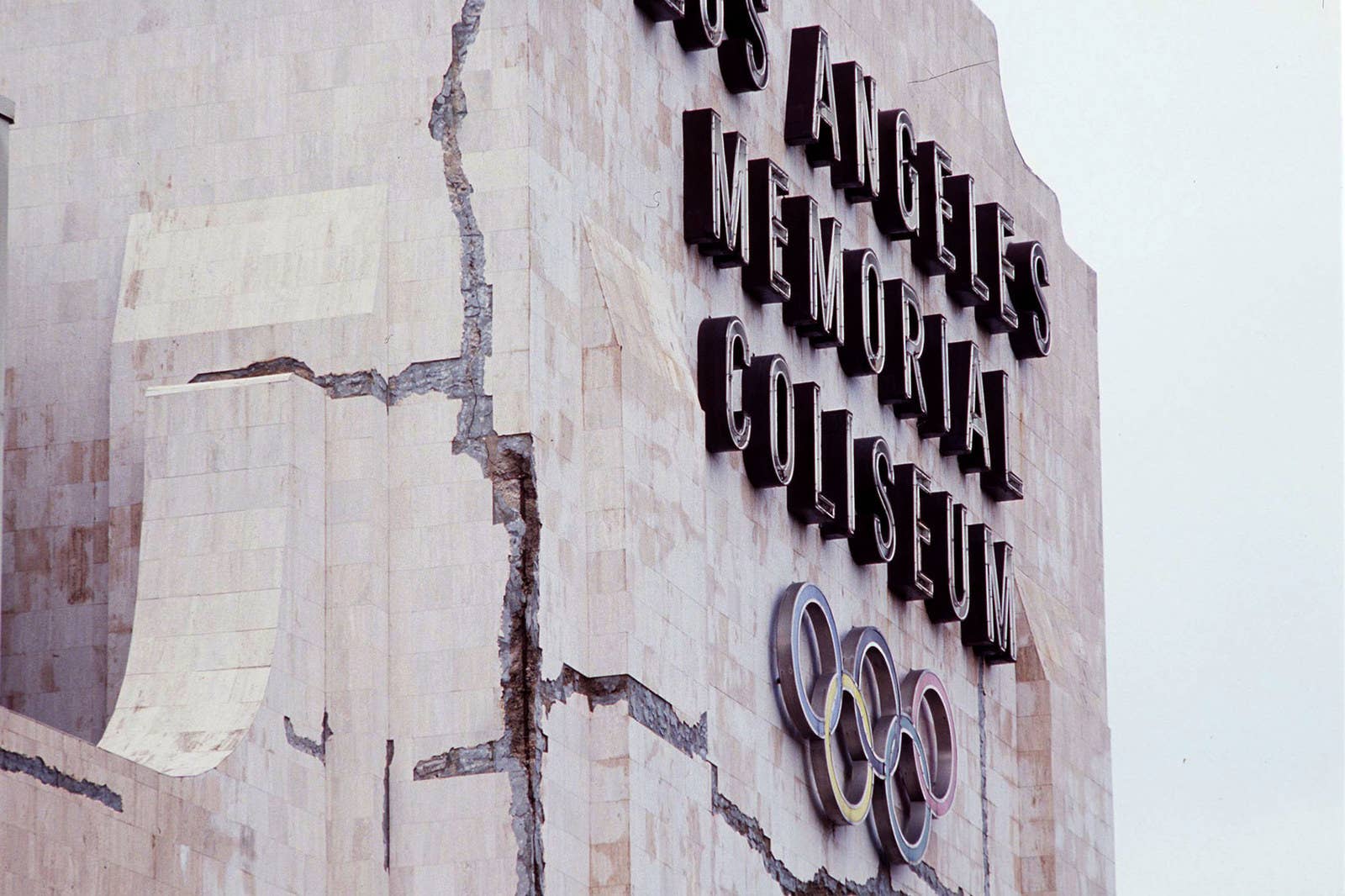 Stephen Dunn / Getty Images The Los Angeles Memorial Coliseum is seen with cracks and damage, Feb. 3.
