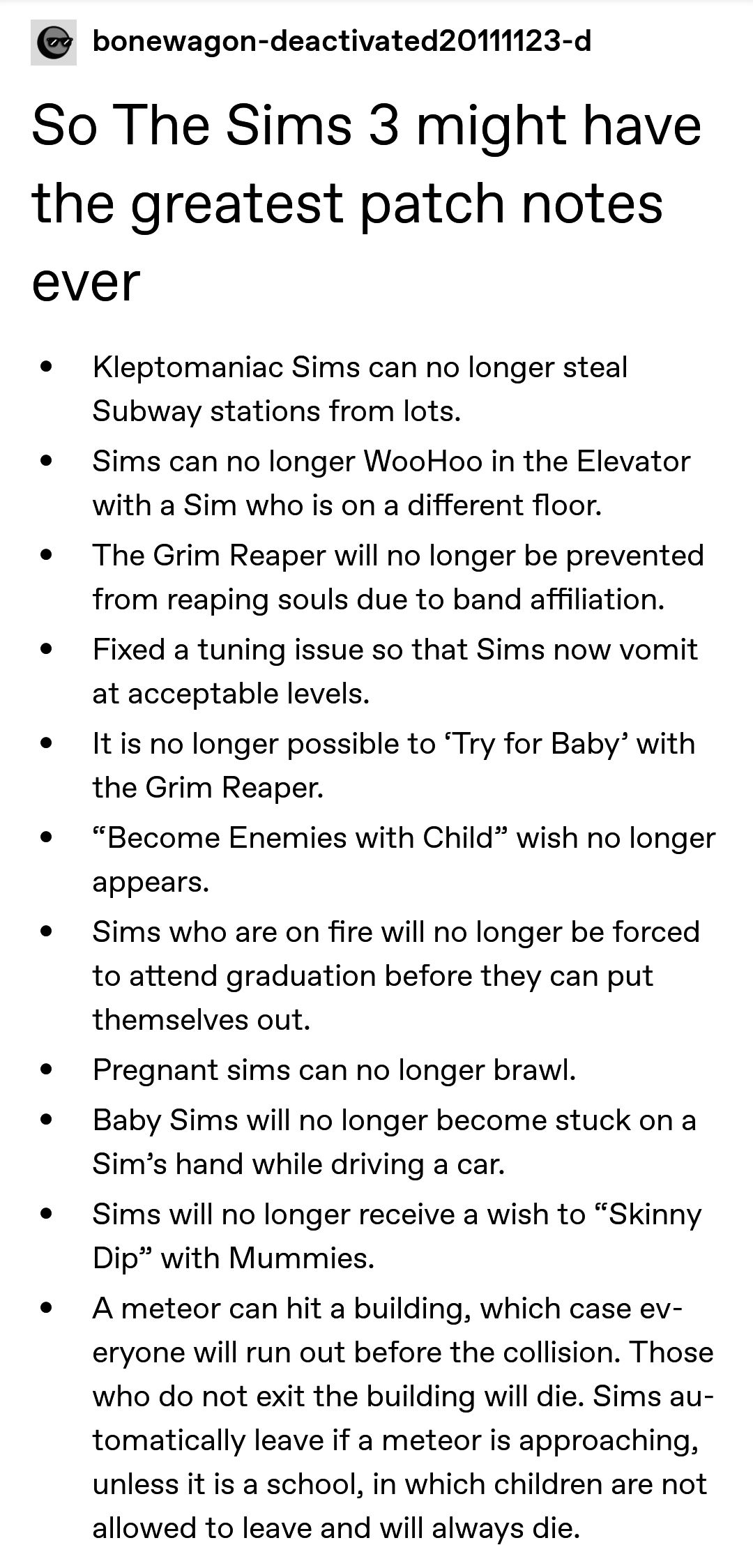 sims 4 patch notes funny