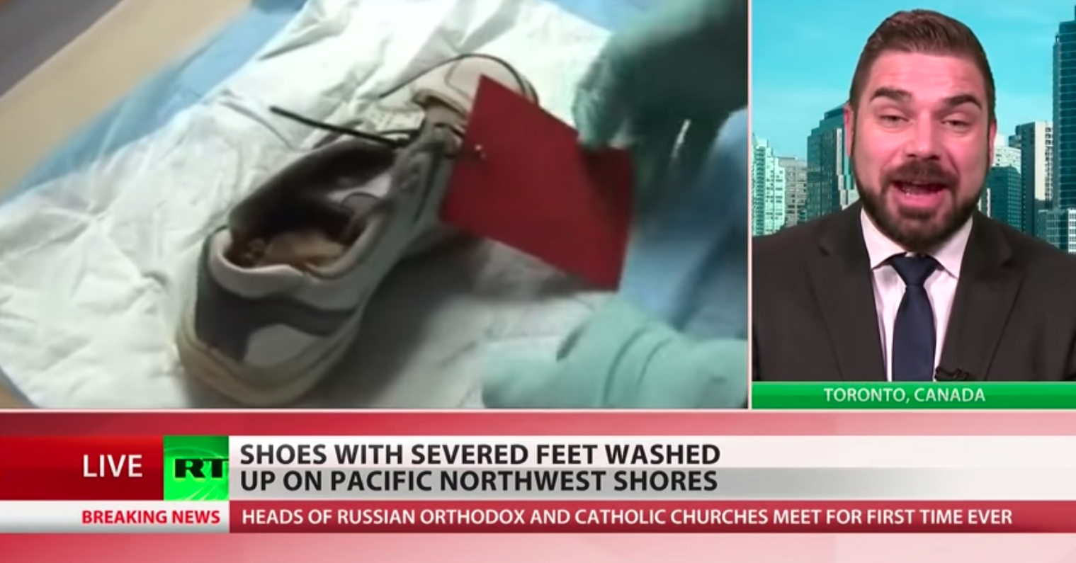 news segment of the story showing a shoe