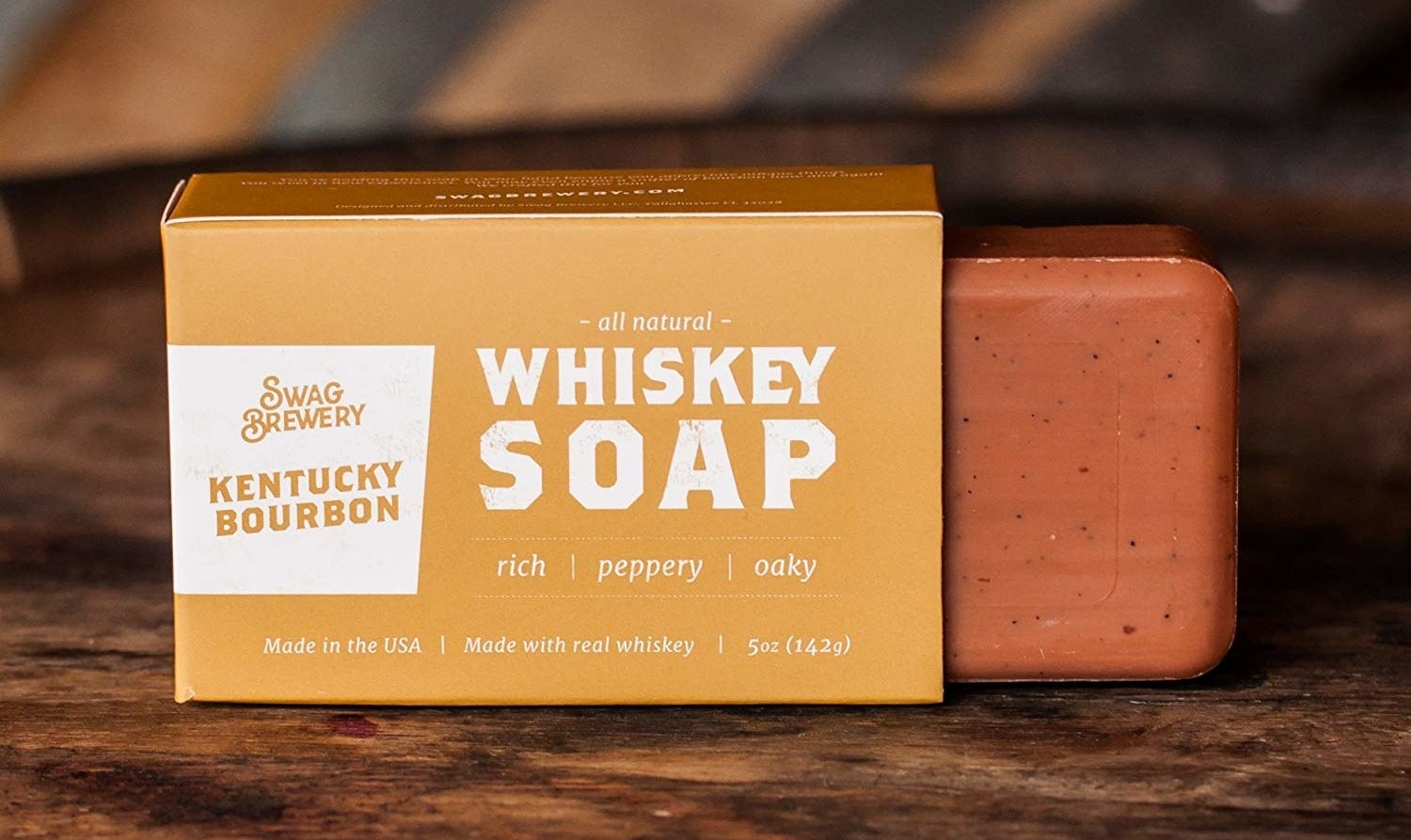 A close up of the whiskey bar of soap