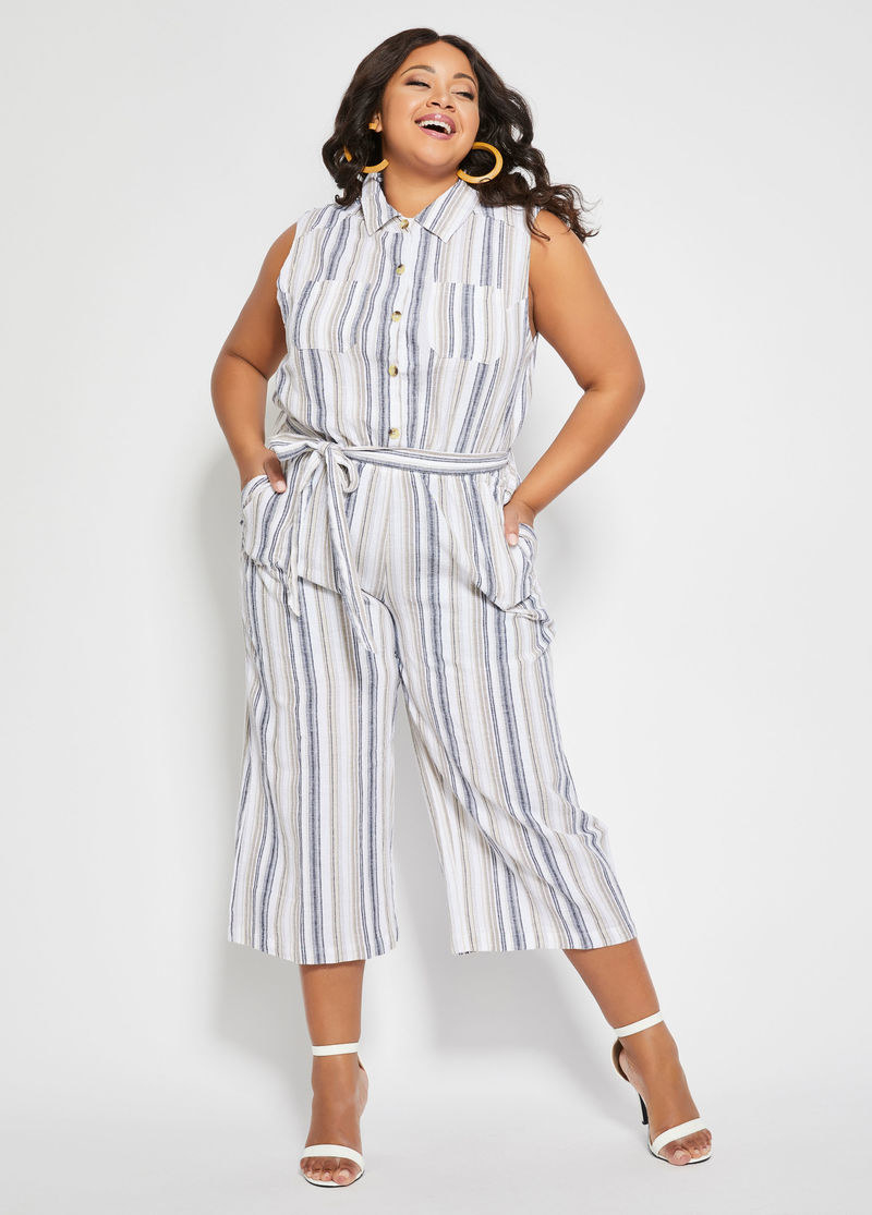 ashley stewart linen jumpsuit