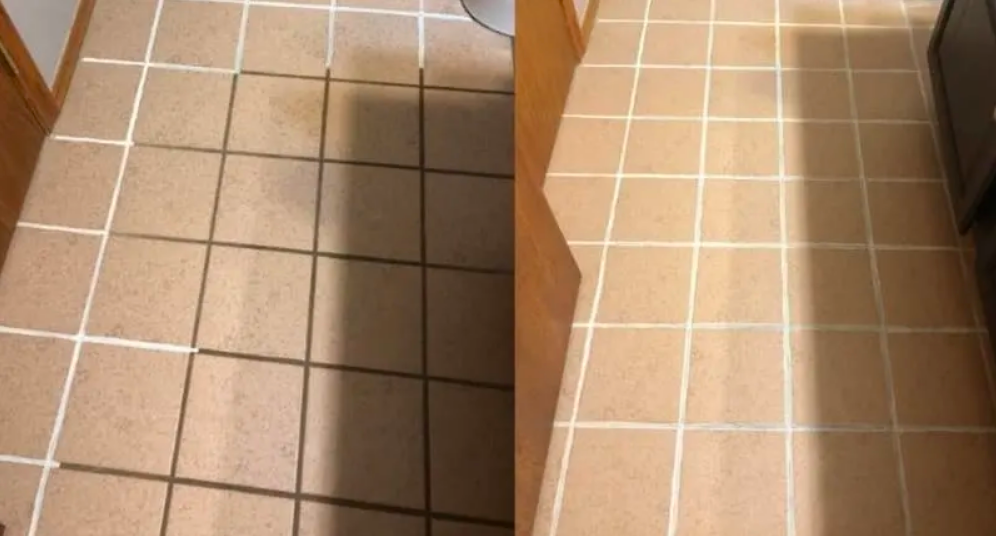 Brown grout painted white with pen 
