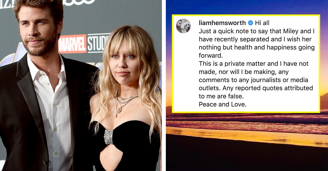 1250px x 654px - Liam Hemsworth Posts About Miley Cyrus Breakup On Instagram