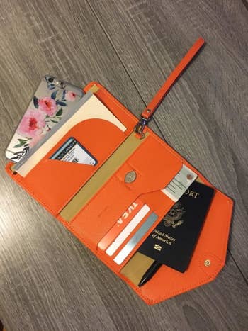 reviewer's orange wallet