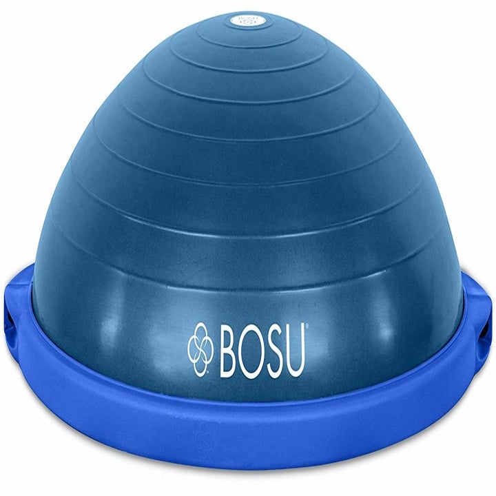 The half-circular balance ball in blue with a blue base