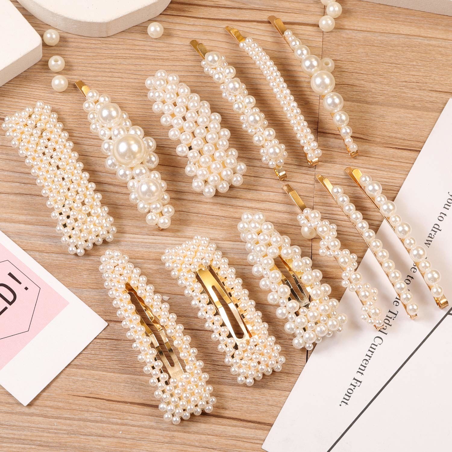 The pack of pearl and gold slides and clips