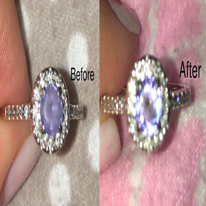 A customer review before and after picture of their diamond ring