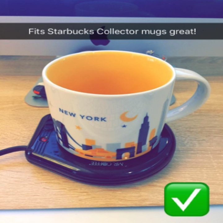 a reviewer photo of a starbucks mug on the warmer