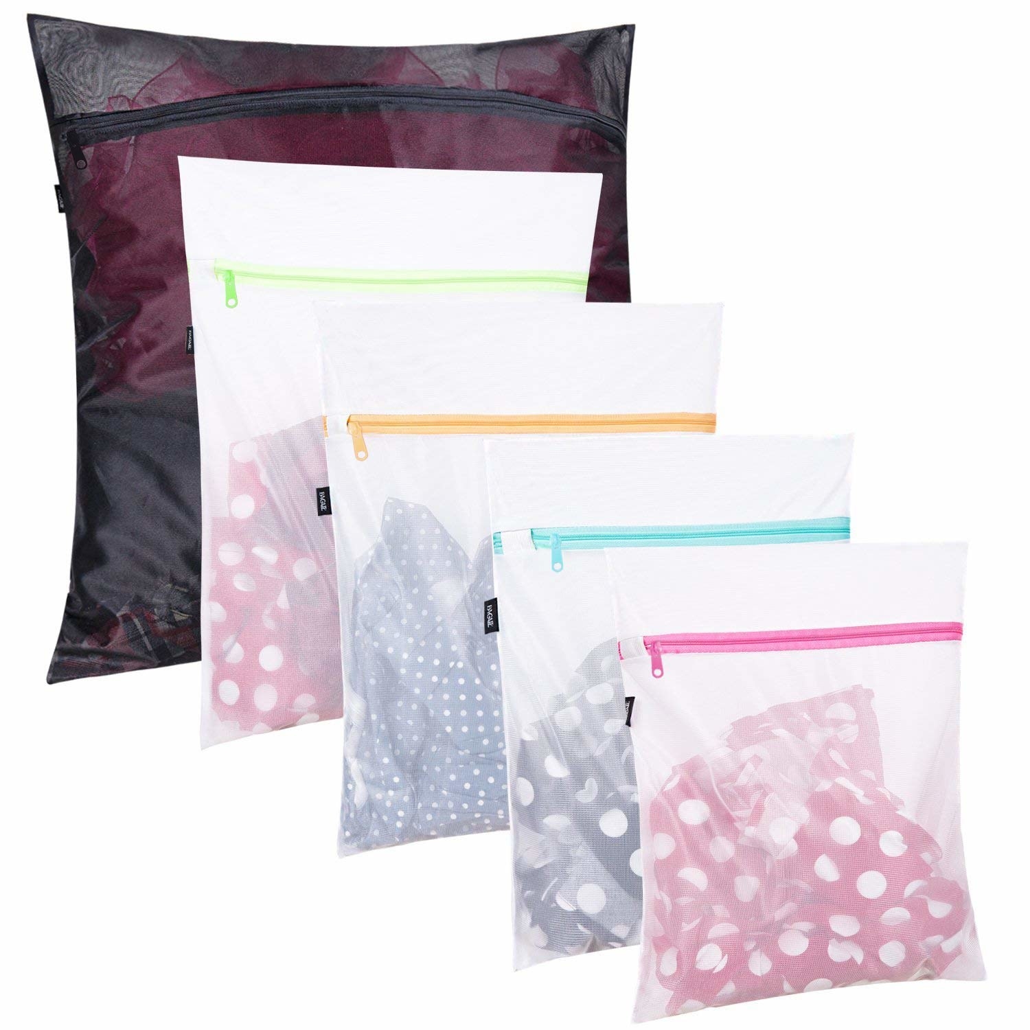 The laundry bags in a variety of different sizes holding a variety of items