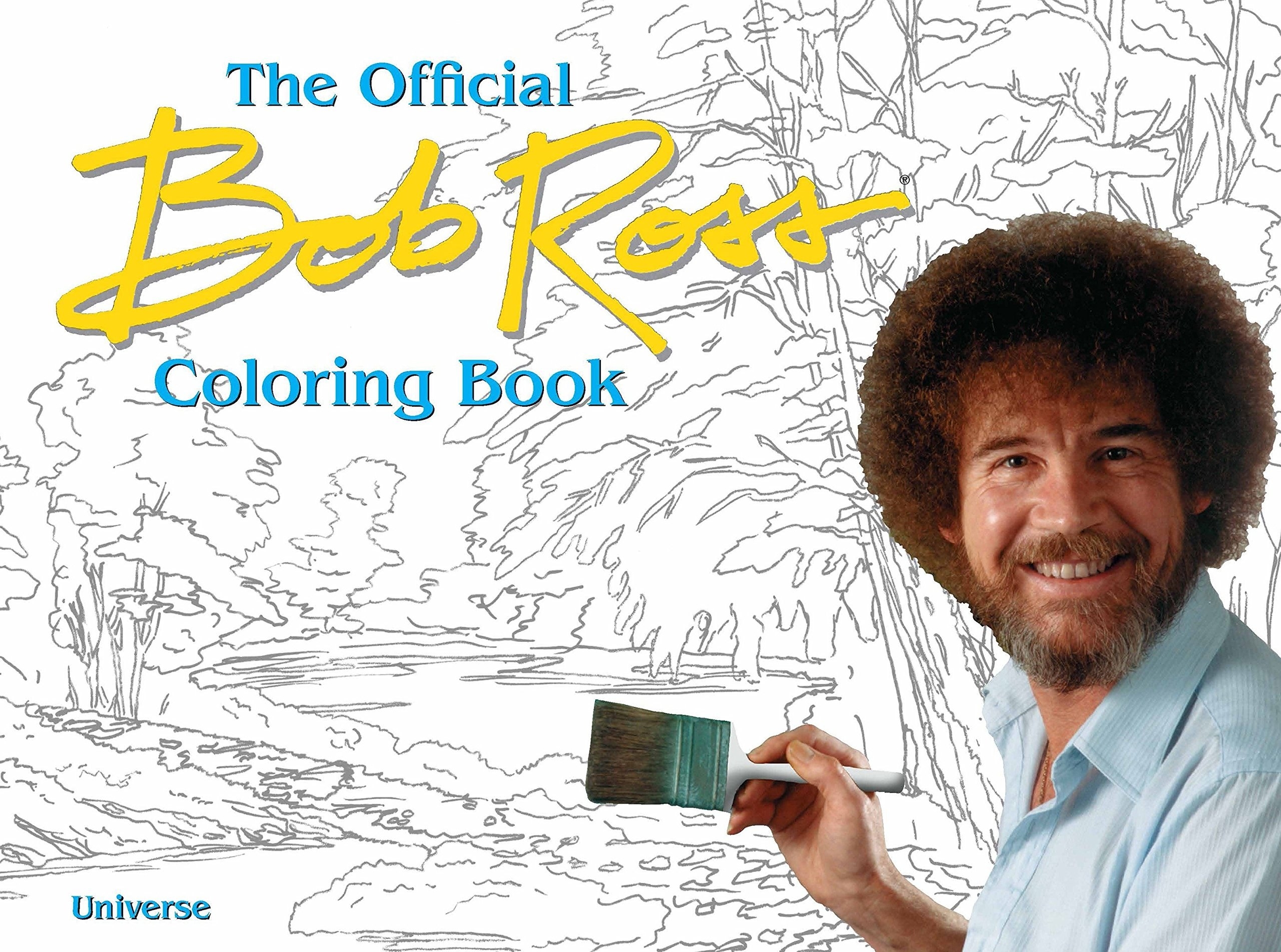 The cover of the coloring book, featuring a picture of Bob Ross