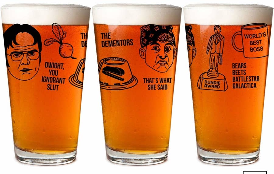 COOL AF The Office Merchandise 3-Pack beer Glasses Set - That's What She  Said, Prison Mike, Bears Beets Battlestar Galactica