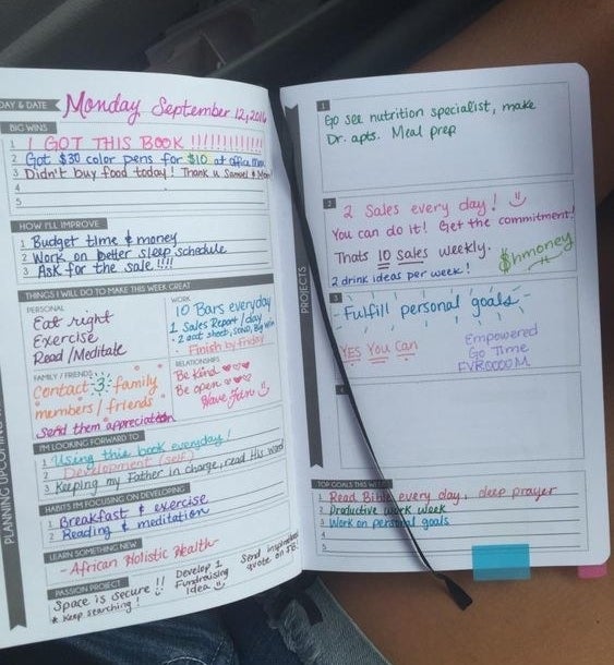 the daily planner filled with colorful notes